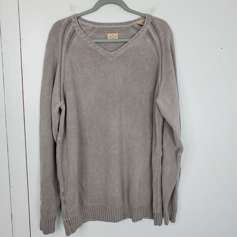 Tommy Bahama Mens Sweater Thick Heavy Cotton Beige Shallow V Neck Dad Grunge XXL